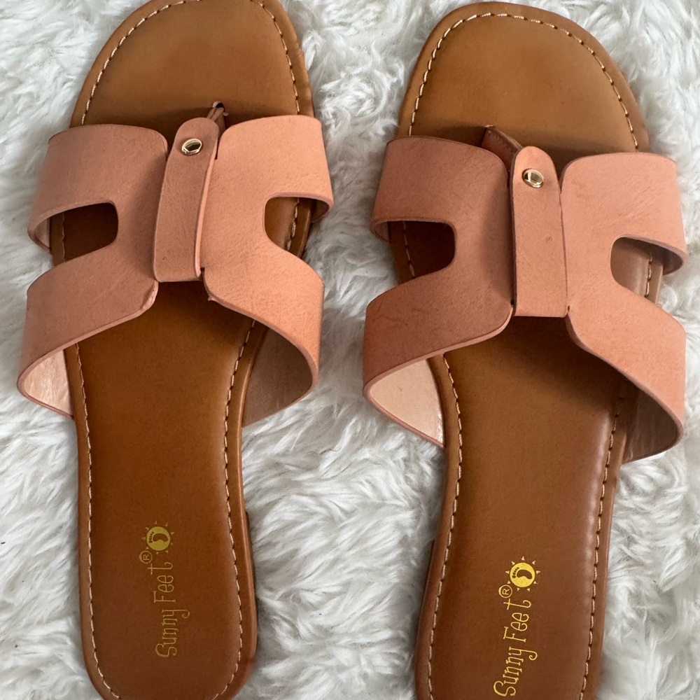 Tan Slip-On Sunny Feet Sandals